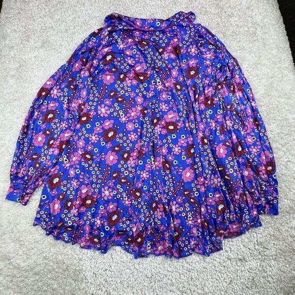 Free People Daisy Jane Botanical Floral Mini Dress Blue Pink XS FLAW - Picture 3 of 11
